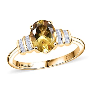 AAA Brazilian Heliodor and Luxuriant Lab Grown Diamond VS 1.80 ctw Empire Gleam Ring in 10K Yellow Gold (Size 6.5)
