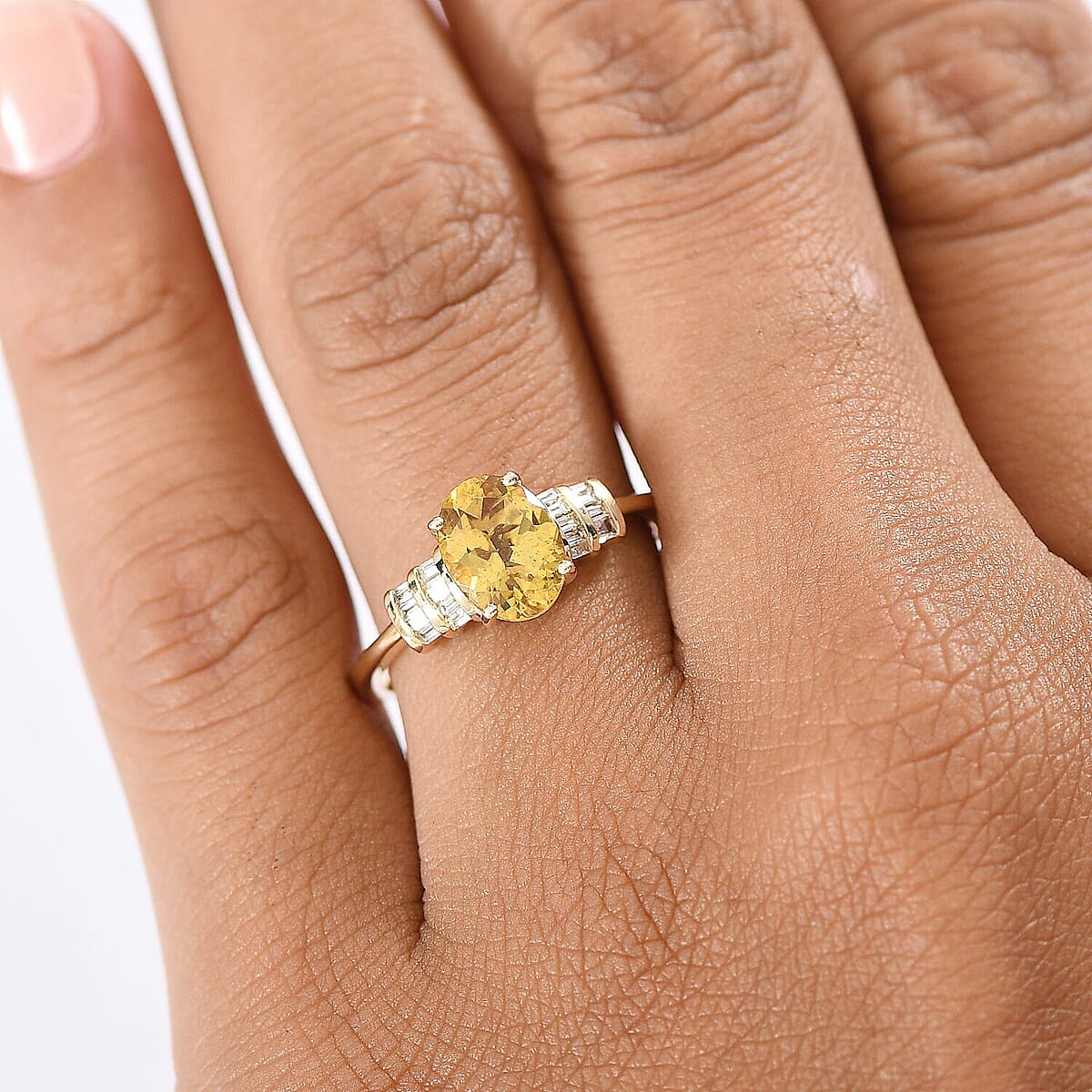 AAA Brazilian Heliodor and Luxuriant Lab Grown Diamond VS 1.80 ctw Empire Gleam Ring in 10K Yellow Gold (Size 7.5) image number 2