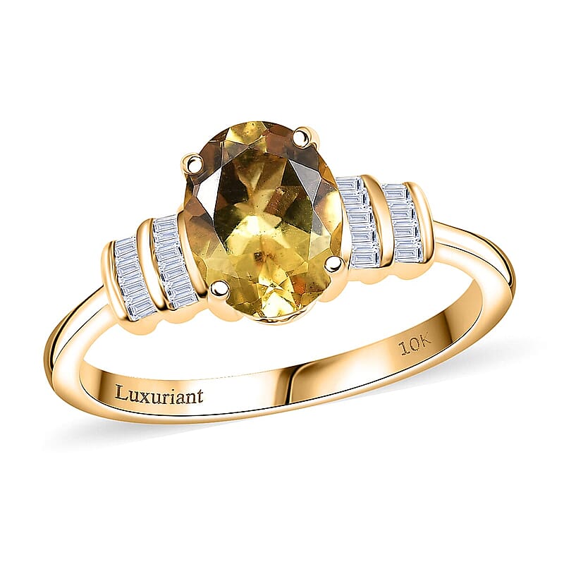 AAA Brazilian Heliodor and Luxuriant Lab Grown Diamond VS 1.80 ctw Empire Gleam Ring in 10K Yellow Gold (Size 10.0)