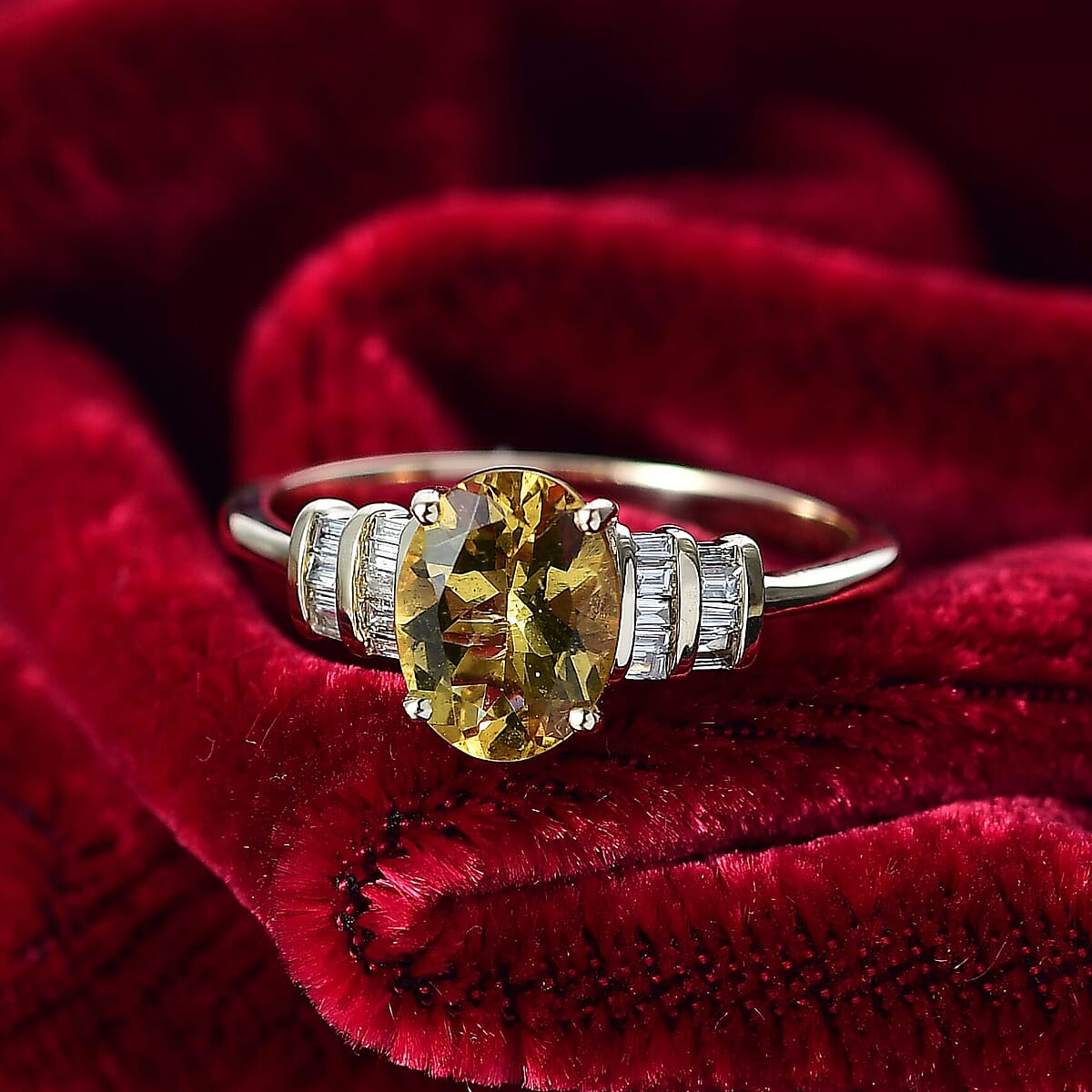 AAA Brazilian Heliodor and Luxuriant Lab Grown Diamond VS 1.80 ctw Empire Gleam Ring in 10K Yellow Gold (Size 10.0) image number 1