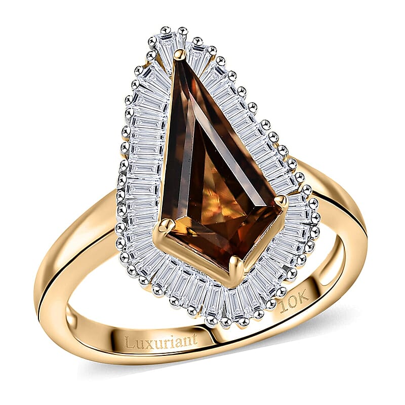 AAA Golden Turkizite, Lab Grown Diamond Ring in 10K Yellow Gold 2.65 ctw (Size 11.0)