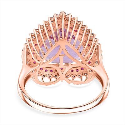 AAA Patroke Kunzite, Pink Sapphire, Lab Grown Diamond Love Ring in 10K Rose Gold 12.20 ctw (Size 5.0)
