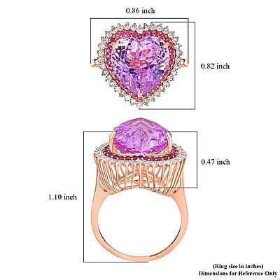 AAA Patroke Kunzite, Pink Sapphire, Lab Grown Diamond Love Ring in 10K Rose Gold 12.20 ctw (Size 11.0)