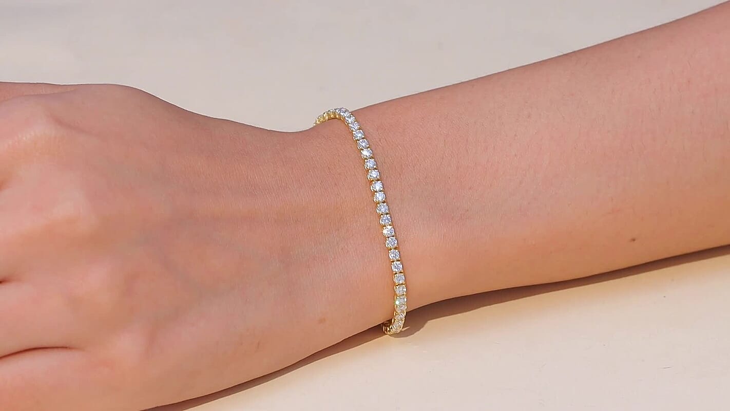 D'Joy Lab Grown Diamond (I1) Iconic Tennis Bracelet in 18K Vermeil YG Over Sterling Silver (7.25 In) 3.70 ctw