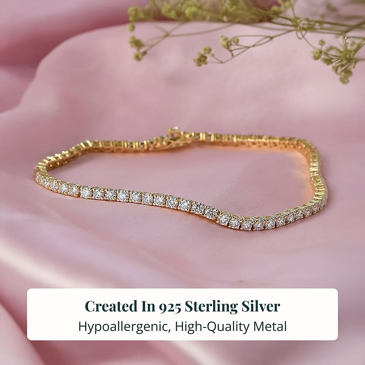 D'Joy Lab Grown Diamond (I1) Iconic Tennis Bracelet in 18K Vermeil YG Over Sterling Silver (7.25 In) 3.70 ctw image number 2