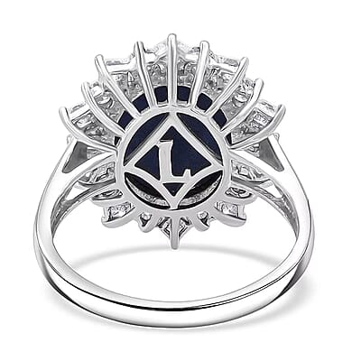 Premium Blue Star Sapphire (DF) 11.0) and Moissanite 9.15 ctw Starborn Majesty Ring in 10K White Gold (Size 10.0)