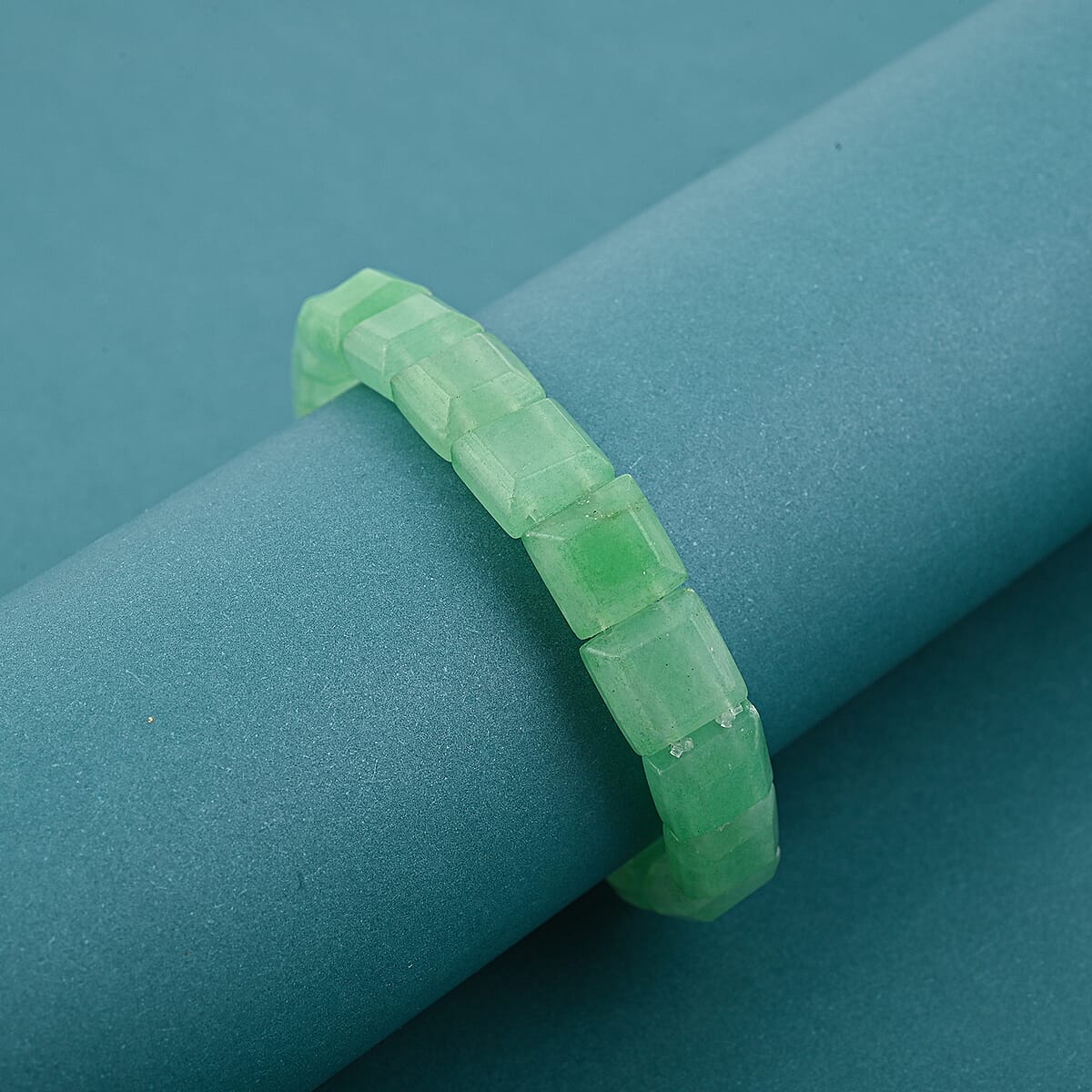 Green Aventurine 125.00 ctw Square Block Stretch Bracelet image number 1