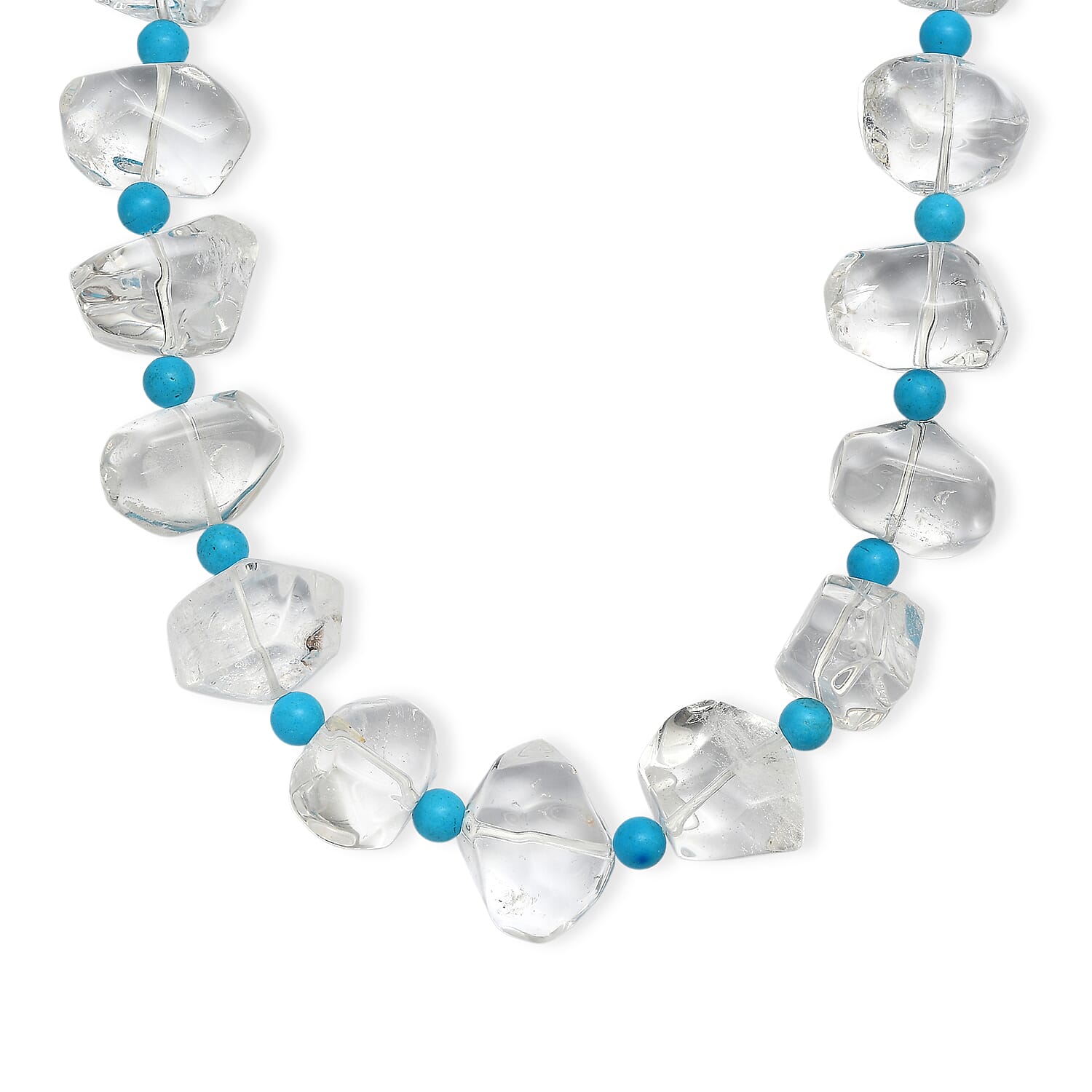 Crystal, Magnesite Beaded Necklace (20 Inches) in Platinum Bond 50.00 ctw