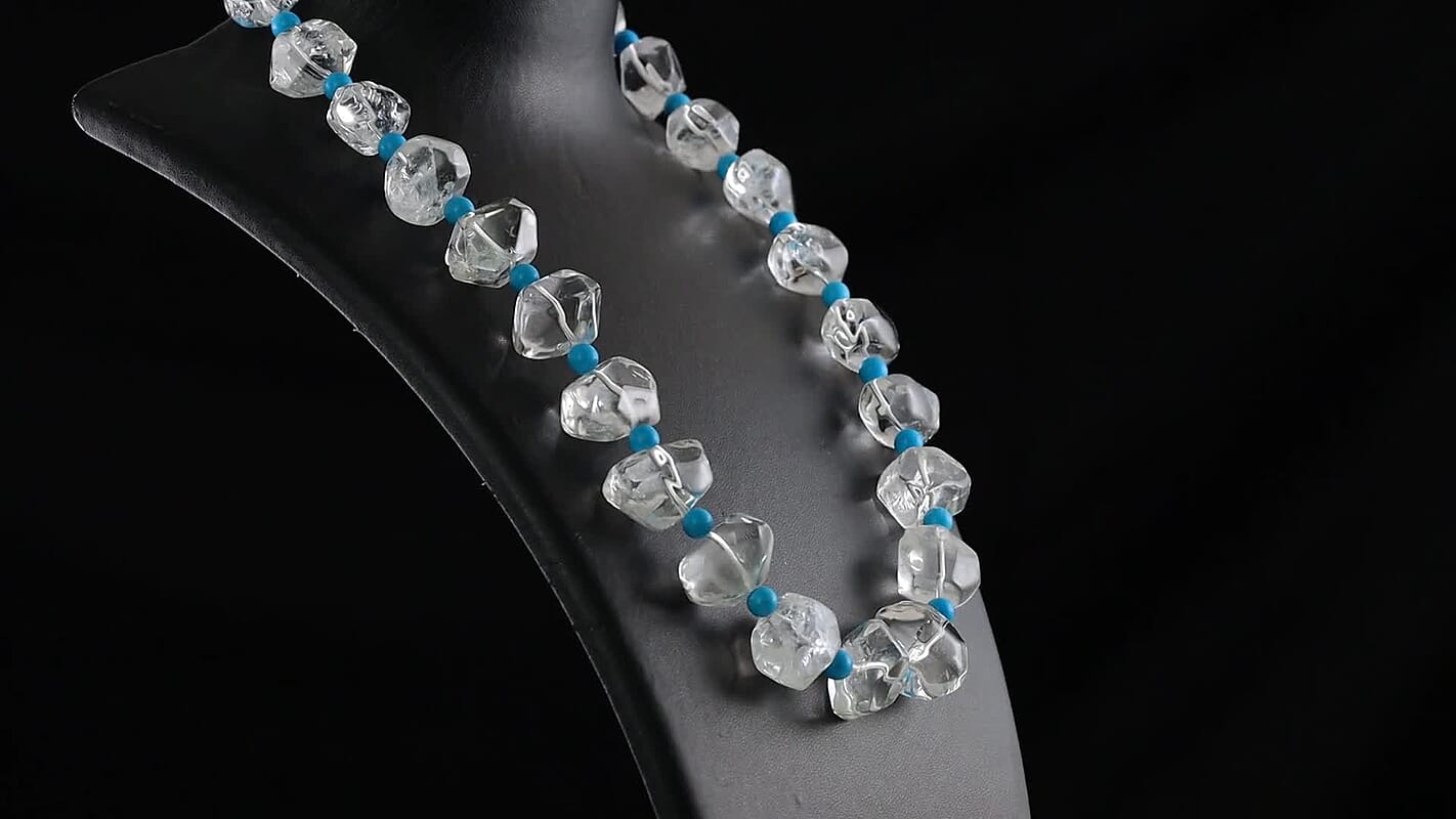 Crystal, Magnesite Beaded Necklace (20 Inches) in Platinum Bond 50.00 ctw