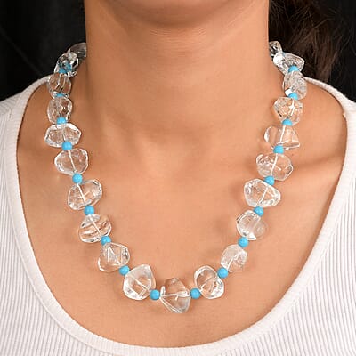 Crystal and Magnesite 50.00 ctw Beaded Necklace in Platinum Bond 20 Inches