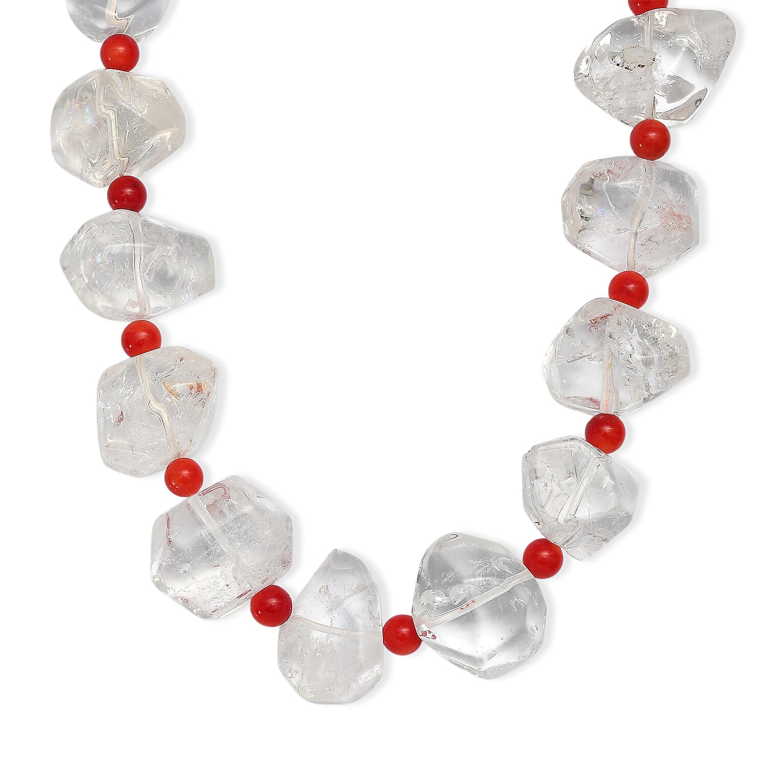 Crystal, Coral Beaded Necklace (20 Inches) in Platinum Bond