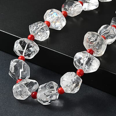 Crystal and Coral Beaded Necklace in Platinum Bond 20 Inches