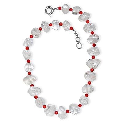 Crystal and Coral Beaded Necklace in Platinum Bond 20 Inches