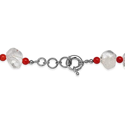 Crystal and Coral Beaded Necklace in Platinum Bond 20 Inches
