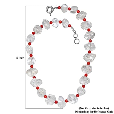 Crystal and Coral Beaded Necklace in Platinum Bond 20 Inches