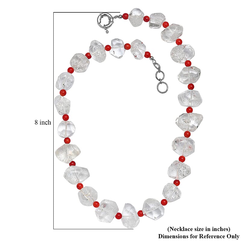 Crystal and Coral Beaded Necklace in Platinum Bond 20 Inches