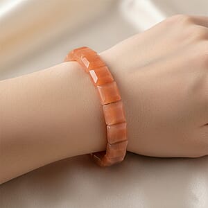 Red Aventurine 125.00 ctw Square Block Stretch Bracelet