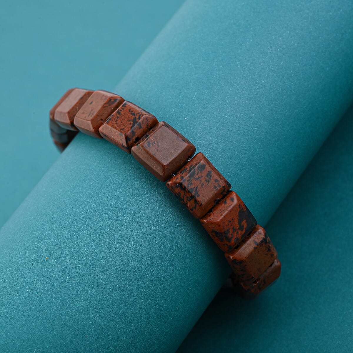 Red Obsidian 125.00 ctw Square Block Stretch Bracelet image number 1