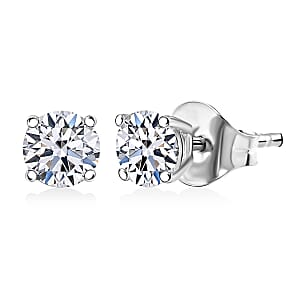 Doorbuster Luxuriant Lab Grown Diamond G-H SI 1.00 ctw Solitaire Stud Earrings in Rhodium Over Sterling Silver