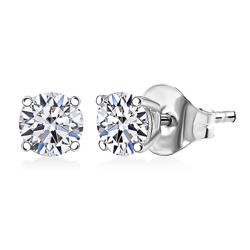 Luxuriant Lab Grown Diamond G-H SI 1.00 ctw Solitaire Stud Earrings in Rhodium Over Sterling Silver