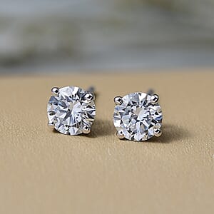Doorbuster Luxuriant Lab Grown Diamond G-H SI 1.00 ctw Solitaire Stud Earrings in Rhodium Over Sterling Silver