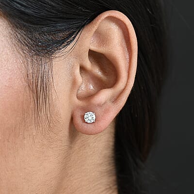 Luxuriant Lab Grown Diamond G-H SI 1.00 ctw Solitaire Stud Earrings in Rhodium Over Sterling Silver