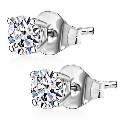 Luxuriant Lab Grown Diamond G-H SI 1.00 ctw Solitaire Stud Earrings in Rhodium Over Sterling Silver