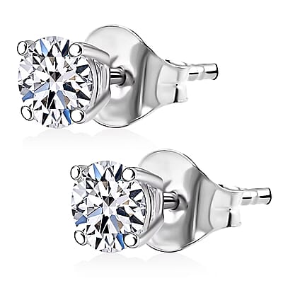 Luxuriant Lab Grown Diamond G-H SI 1.00 ctw Solitaire Stud Earrings in Rhodium Over Sterling Silver