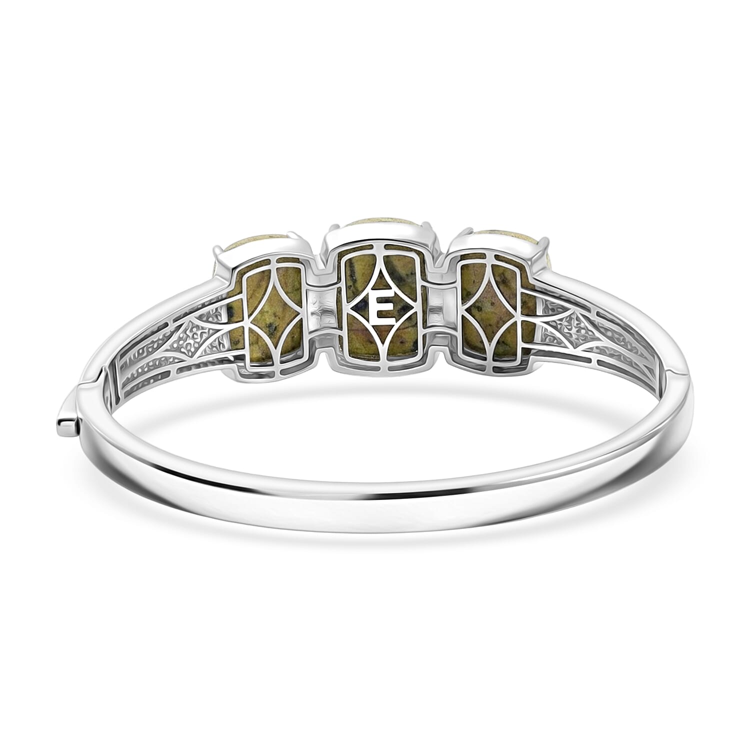 EverTrue Tasmanian Stichtite 34.85 ctw Honeycomb Texture Bangle Bracelet in Platinum Bond (7.25 In)