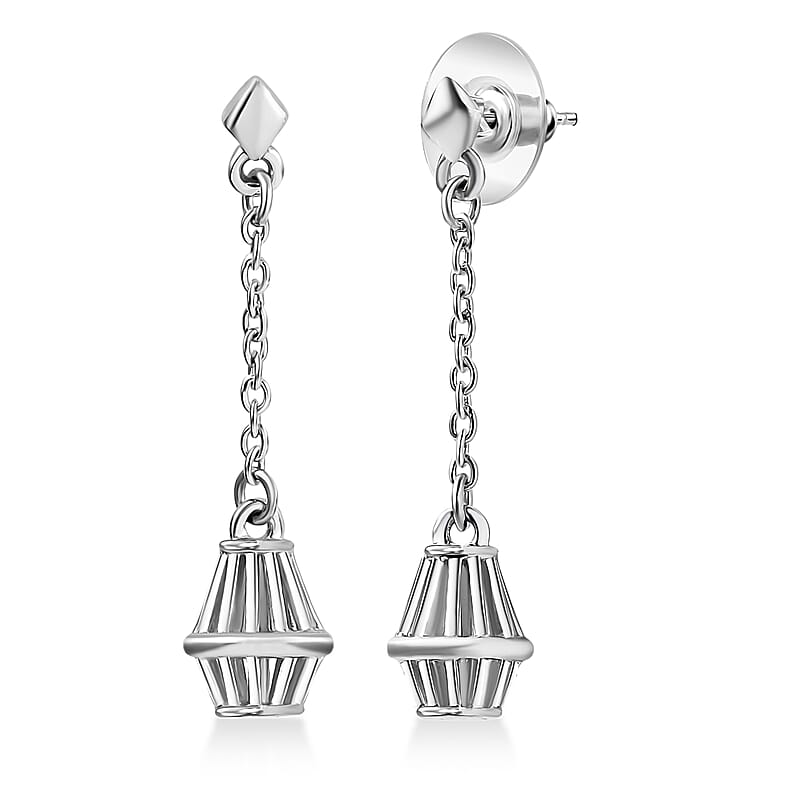 D'Joy Lantern Earrings in Rhodium Over Sterling Silver 2.40 Grams