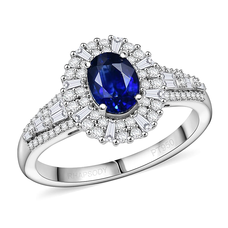Rhapsody AAAA Ceylon Blue Sapphire and Diamond E-F VS 2.00 ctw Ring in 950 Platinum (Size 9.0) 7.35 Grams