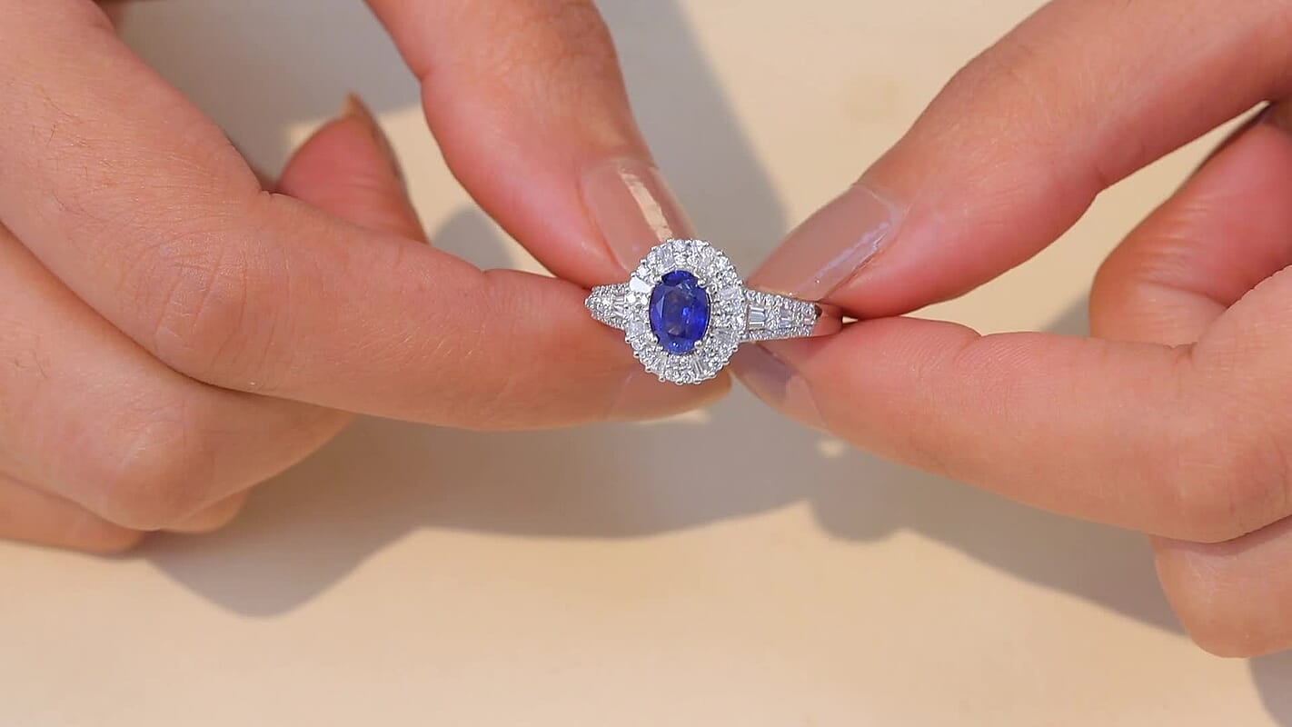 Rhapsody 950 Platinum AAAA Ceylon Blue Sapphire, Diamond (E-F, VS) (0.65 cts) Ring (Size 10.0) (7.35 g) 2.00 ctw
