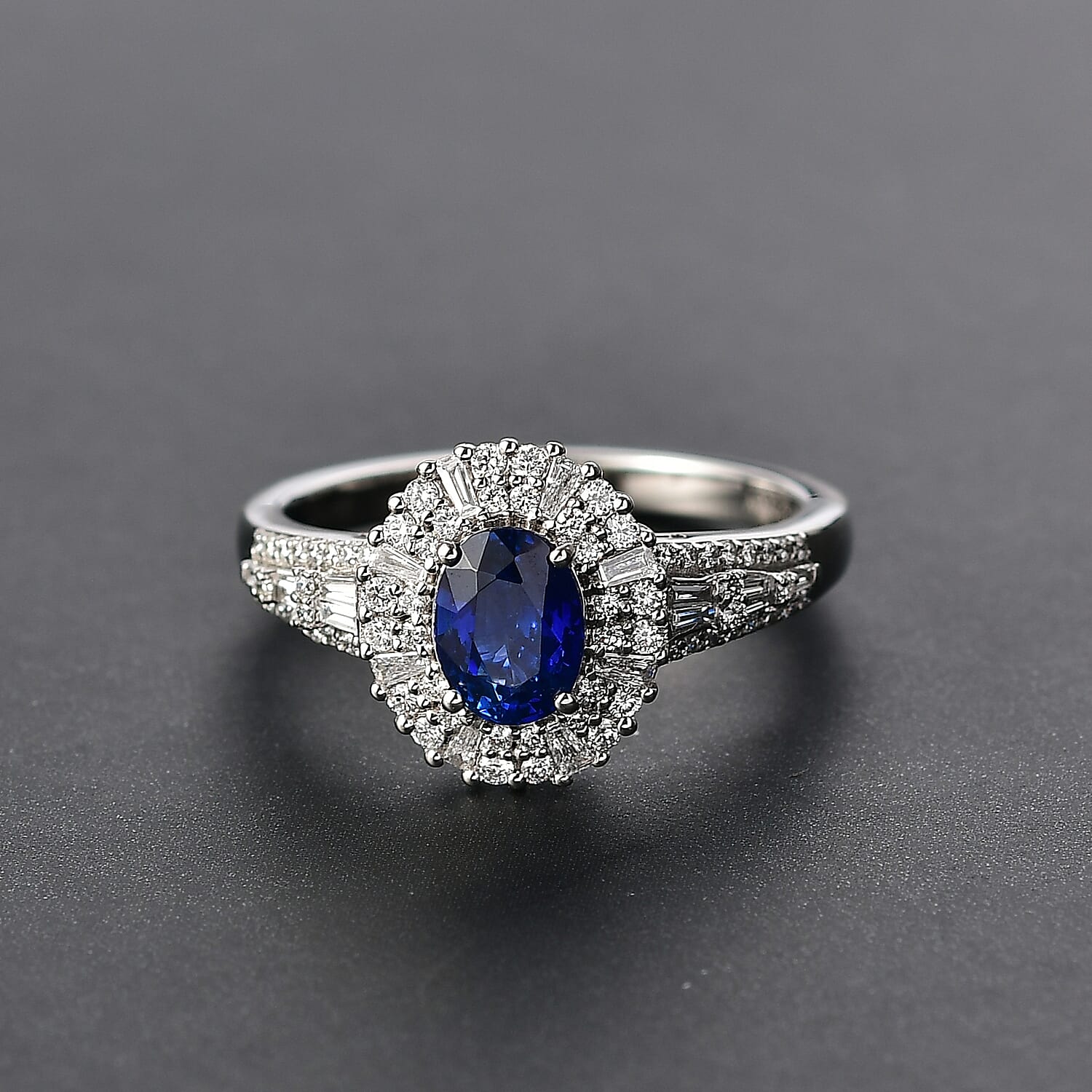 Rhapsody AAAA Ceylon Blue Sapphire and Diamond E-F VS 2.00 ctw Ring in 950 Platinum (Size 9.0) 7.35 Grams