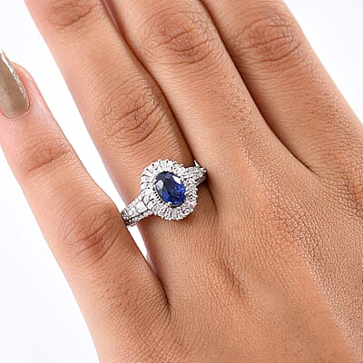 Rhapsody AAAA Ceylon Blue Sapphire and Diamond E-F VS 2.00 ctw Ring in 950 Platinum (Size 9.0) 7.35 Grams