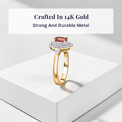 Luxoro AAA Padparadscha Sapphire, Diamond Ring in 14K Yellow Gold 1.35 ctw (Size 12.0)