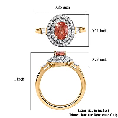 Luxoro AAA Padparadscha Sapphire, Diamond Ring in 14K Yellow Gold 1.35 ctw (Size 12.0)