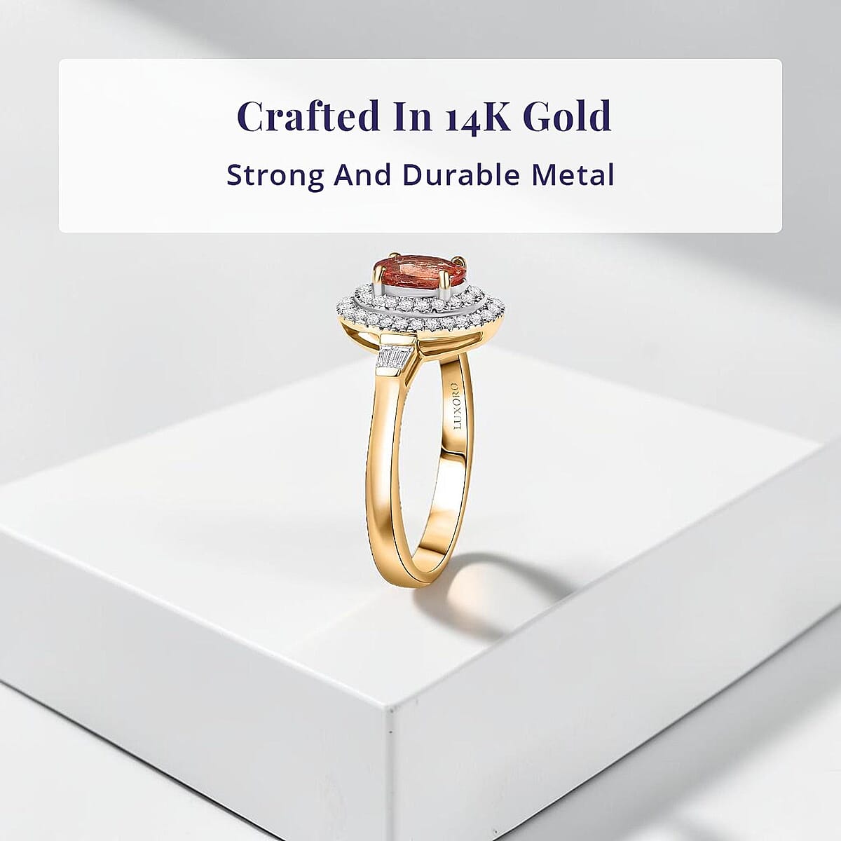 Luxoro AAA Padparadscha Sapphire, Diamond Ring in 14K Yellow Gold 1.35 ctw (Size 5.5) image number 3
