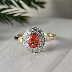 Luxoro AAA Padparadscha Sapphire, Diamond Ring in 14K Yellow Gold 1.35 ctw (Size 6.0)