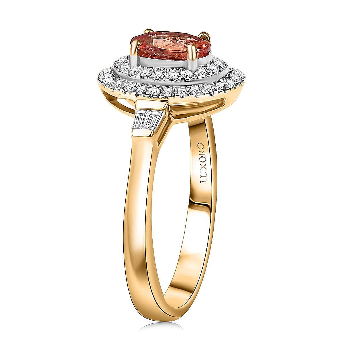 Luxoro AAA Padparadscha Sapphire, Diamond Ring in 14K Yellow Gold 1.35 ctw (Size 6.5) image number 3