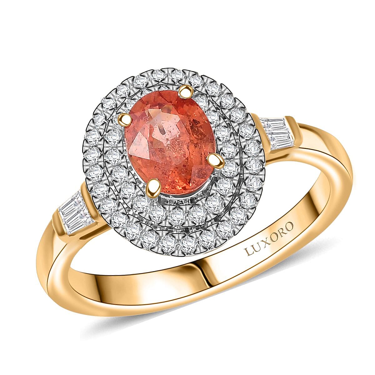 Doorbuster Luxoro AAA Padparadscha Sapphire (BT) and Diamond I2 1.35 ctw Ring in 14K Yellow Gold (Size 7.0) image number 0