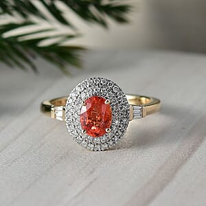 Luxoro AAA Padparadscha Sapphire, Diamond Ring in 14K Yellow Gold 1.35 ctw (Size 7.0)