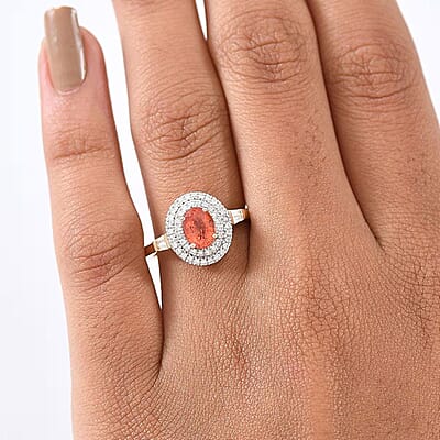 Luxoro AAA Padparadscha Sapphire, Diamond Ring in 14K Yellow Gold 1.35 ctw (Size 7.0)