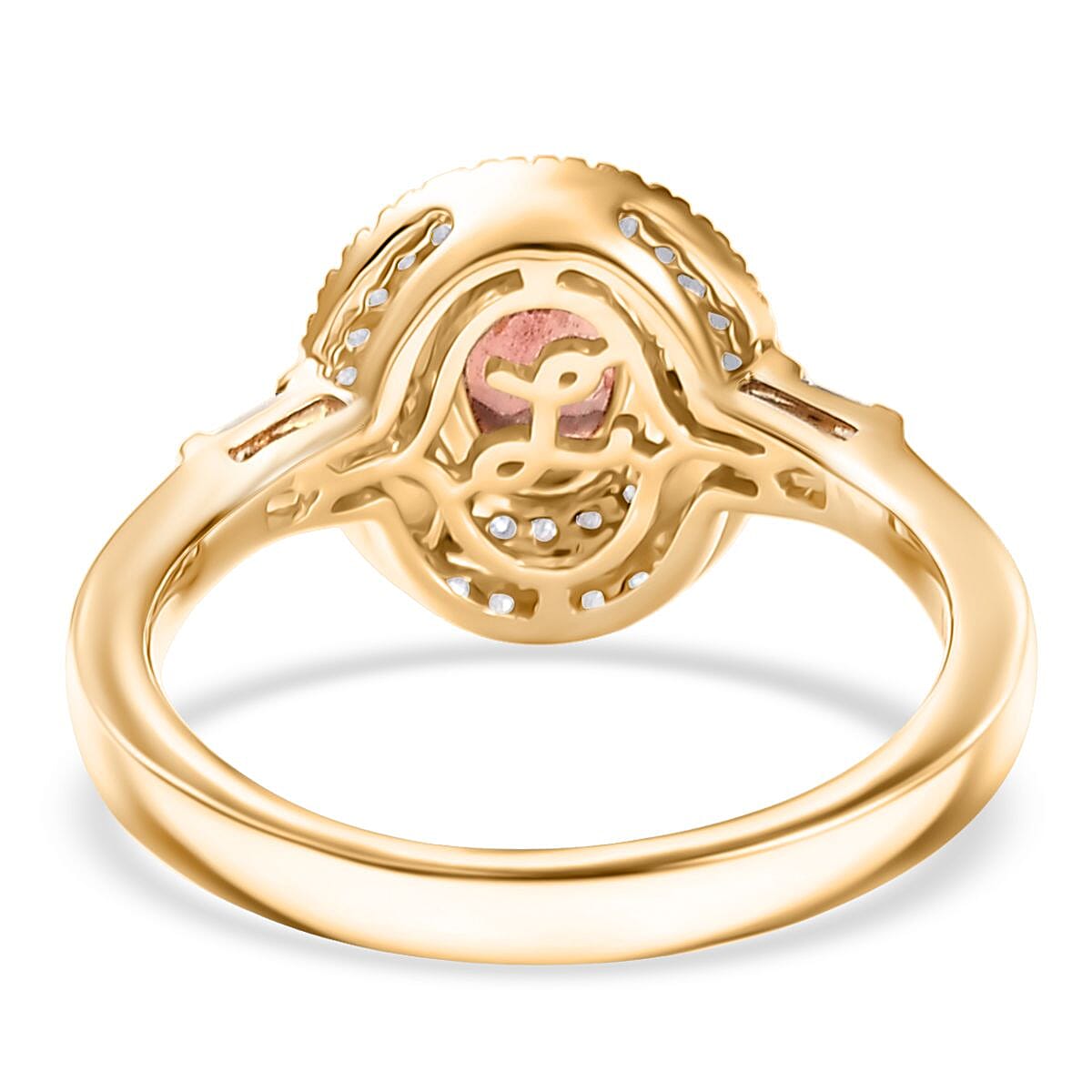 Doorbuster Luxoro AAA Padparadscha Sapphire (BT) and Diamond I2 1.35 ctw Ring in 14K Yellow Gold (Size 7.0) image number 4