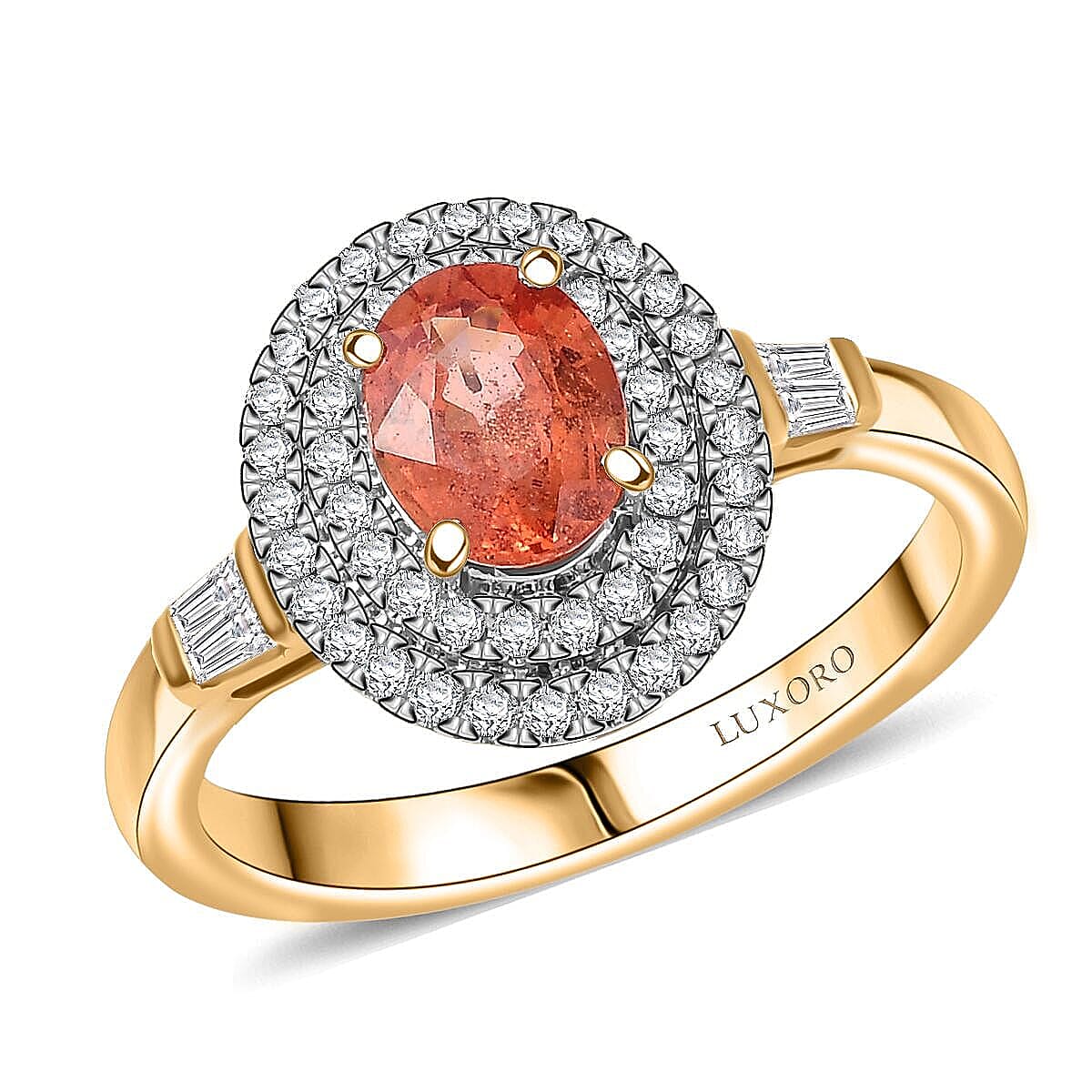 Luxoro AAA Padparadscha Sapphire, Diamond Ring in 14K Yellow Gold 1.35 ctw (Size 7.5) image number 0