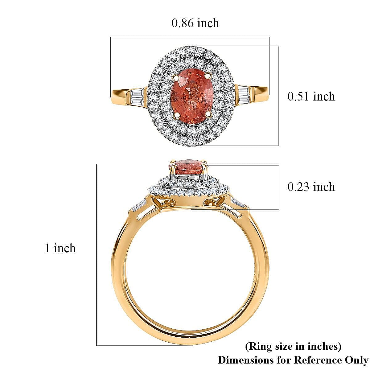 Luxoro AAA Padparadscha Sapphire, Diamond Ring in 14K Yellow Gold 1.35 ctw (Size 7.5) image number 5