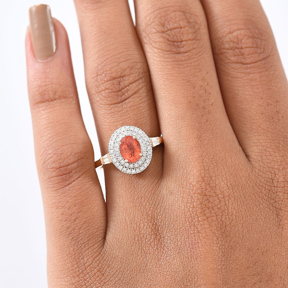 Luxoro AAA Padparadscha Sapphire, Diamond Ring in 14K Yellow Gold 1.35 ctw (Size 8.0) image number 2