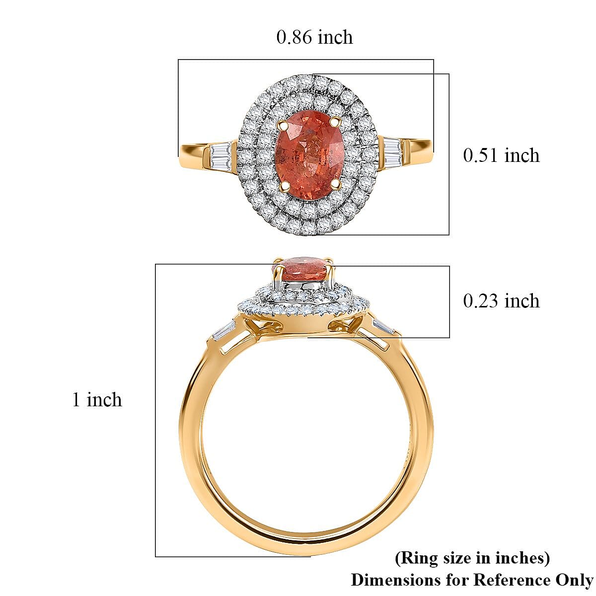 Luxoro AAA Padparadscha Sapphire, Diamond Ring in 14K Yellow Gold 1.35 ctw (Size 8.0) image number 5