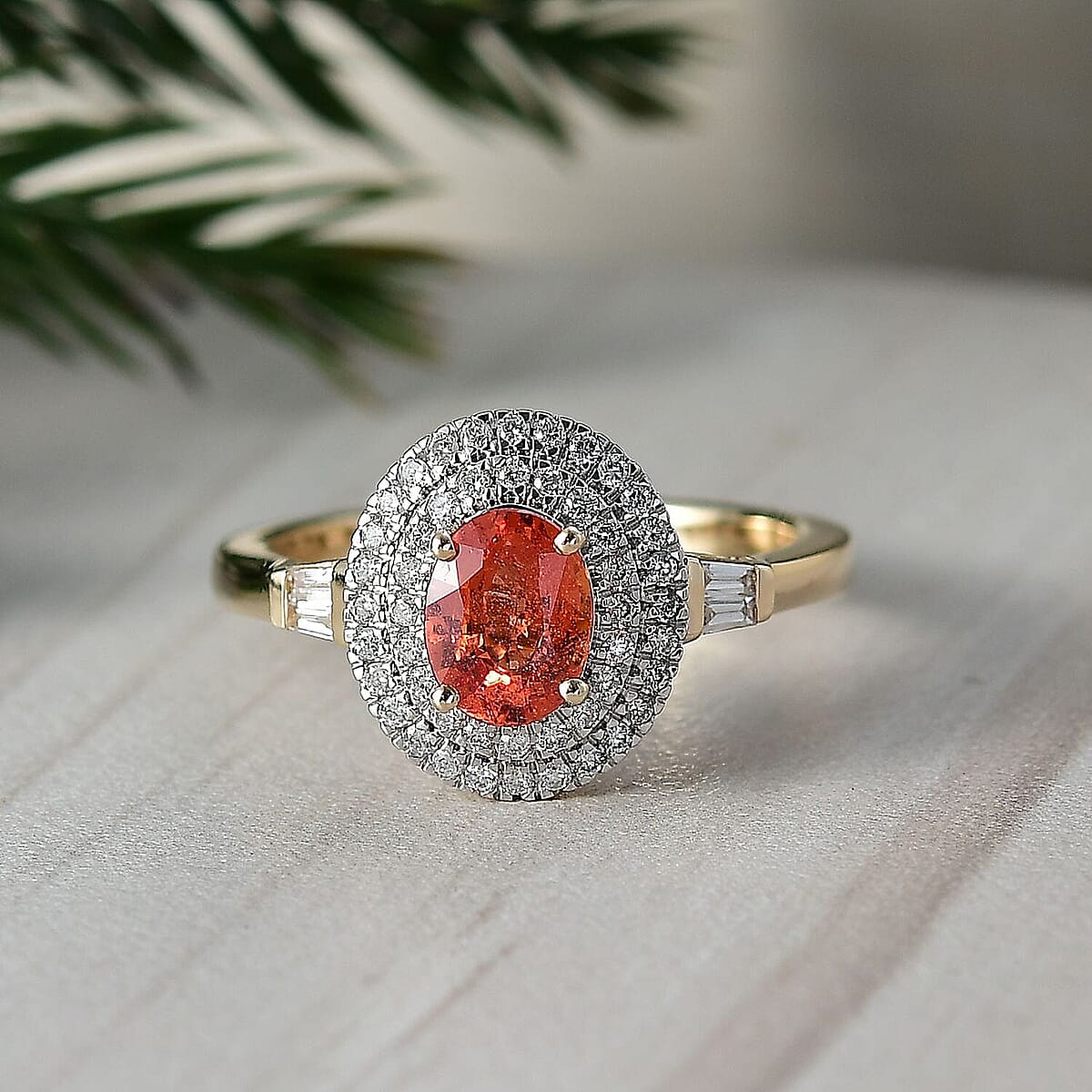 Luxoro AAA Padparadscha Sapphire, Diamond Ring in 14K Yellow Gold 1.35 ctw (Size 9.5) image number 1