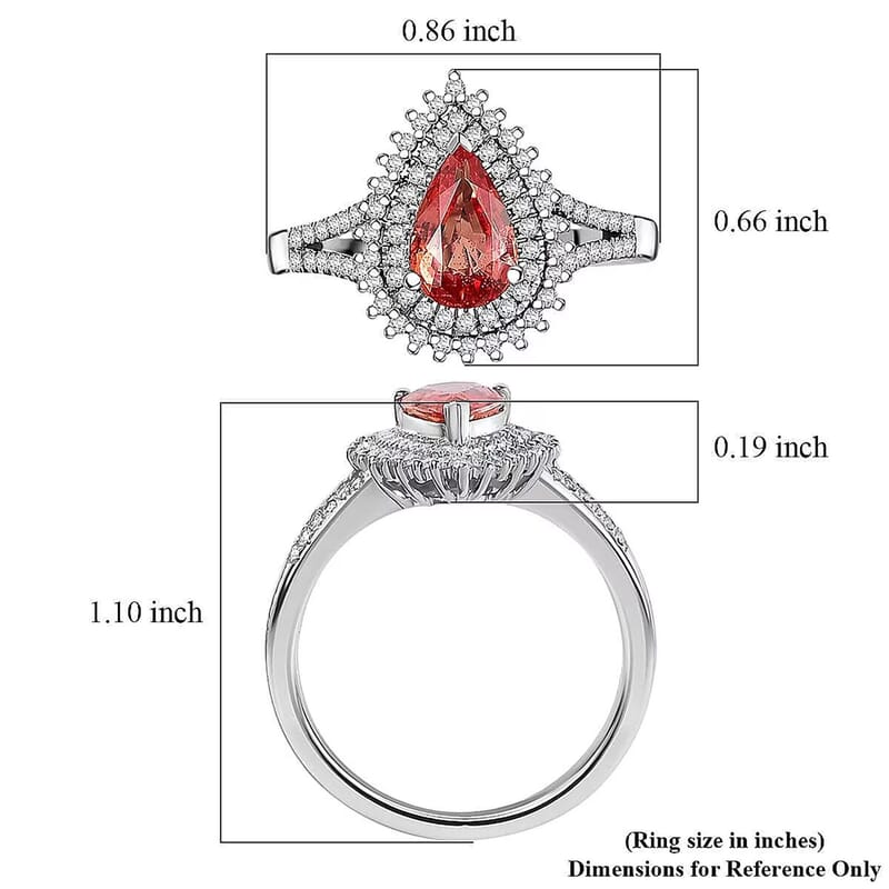 Luxoro AAA Padparadscha Sapphire, Diamond Ring in 14K White Gold 1.80 ctw (Size 10.0)