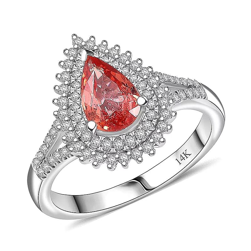 Luxoro AAA Padparadscha Sapphire, Diamond Ring in 14K White Gold 1.80 ctw (Size 12.0)